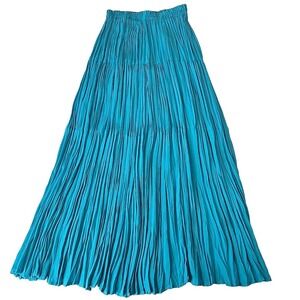 Vtg Diamond L Western Maxi Skirt  Crinkle Boho  Gypsy Festival Teal OS Petite